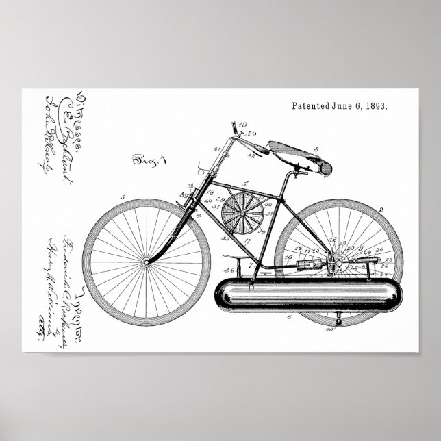 1893 Fahrraddesign Patent Art Print Poster (Vorne)