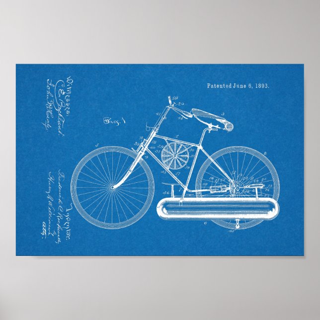1893 Fahrraddesign Patent Art Print Poster (Vorne)