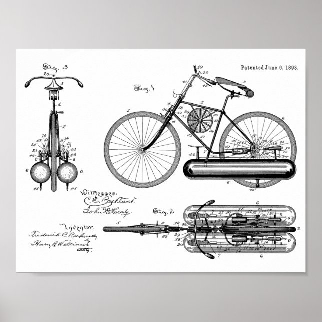1893 Fahrraddesign Patent Art Print Poster (Vorne)