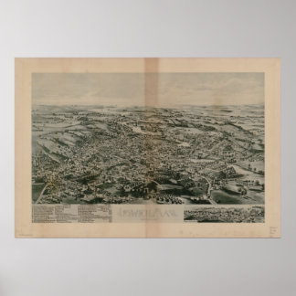 1893 Ipswich, MA Birds Eye Panoramablick Karte Poster