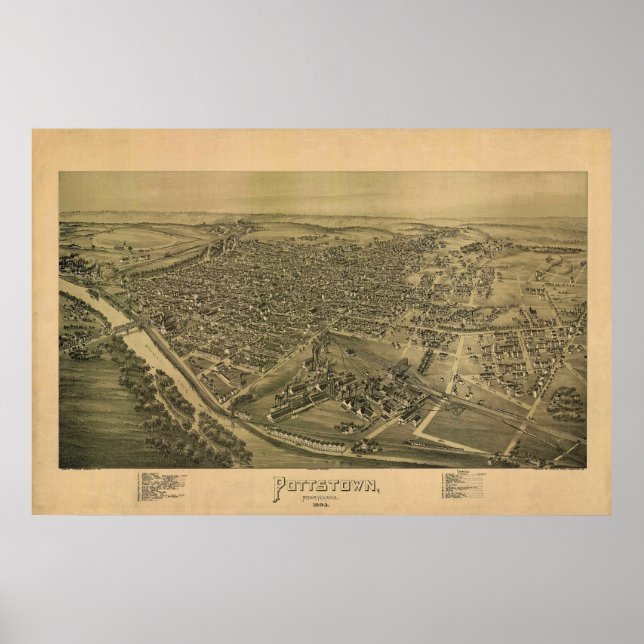 1893 Panoramakarte Pottstown PA Pennsylvania Poster (Vorne)