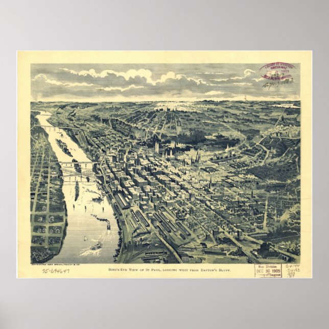 1893 Saint Paul, MN Birds Augen Panoramablick Kart Poster (Vorne)