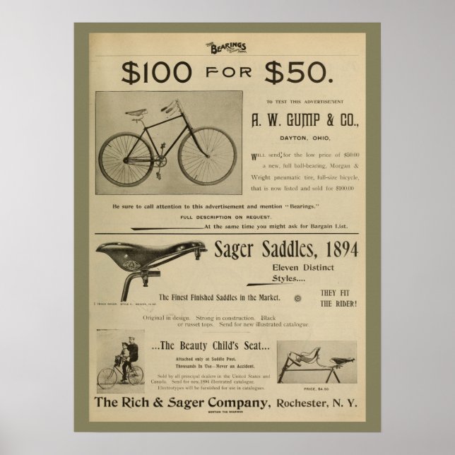 1893 Vintag Gump Bicycle Magazine und Art Poster (Vorne)
