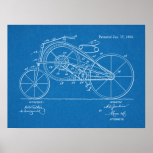 1893 Vintage Bicycle Patent Blueprint Art Print Poster