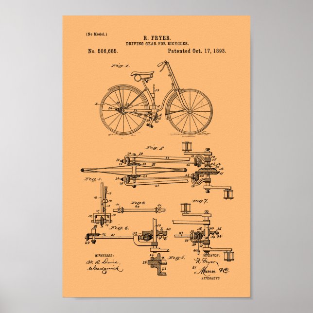 1893 Vintage Fahrradgetriebe Patentschrift Poster (Vorne)