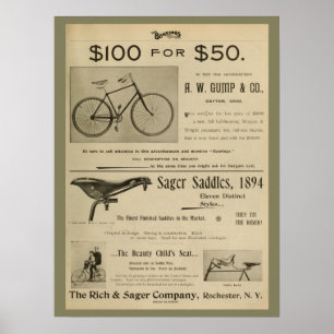 1893 Vintage Gump Fahrrad Magazin Werbeplakat Kuns Poster