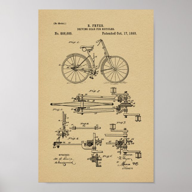 1893 Vintages Fahrradpatent Art Print Poster (Vorne)