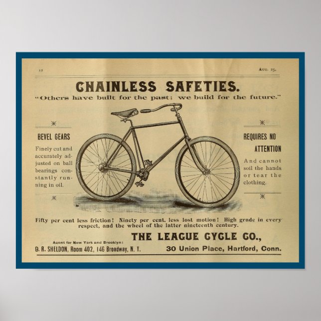 1893 Vintages Safety Bicycle Magazine und Art Post Poster (Vorne)