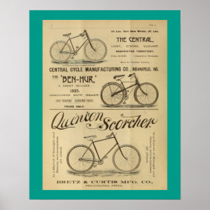 1893 Vintages Scorcher Bicycle Ad Art Poster
