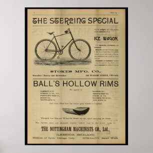 1893 Vintages Sterling Bicycle Magazine Ad Poster