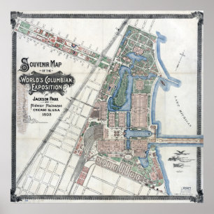 1893 World's Columbian Exposition Map, Chicago, IL Poster