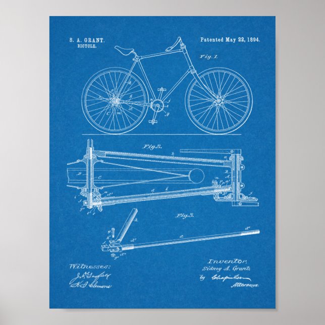 1894 Chainless Bicycle Design Patent Art Print Poster (Vorne)