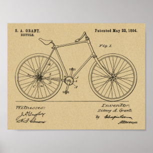 1894 Chainless Shaft Drive Bicycle Patent Print Poster