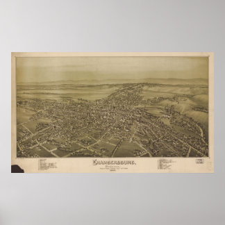 1894 Chambersburg, PA Birds Eye Panoramablick Kart Poster