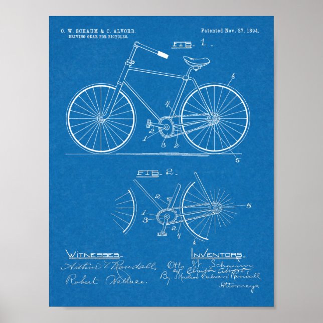 1894 Elliptical Gear Bicycle Design Patent Print Poster (Vorne)
