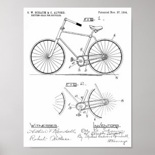 1894 Elliptical Gear Bicycle Design Patent Print Poster
