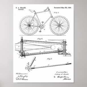 1894 Entwurfs-Patent für kettenloses Fahrrad Kunst Poster