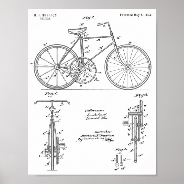 1894 Fahrraddesign Patent Art Print Poster (Vorne)