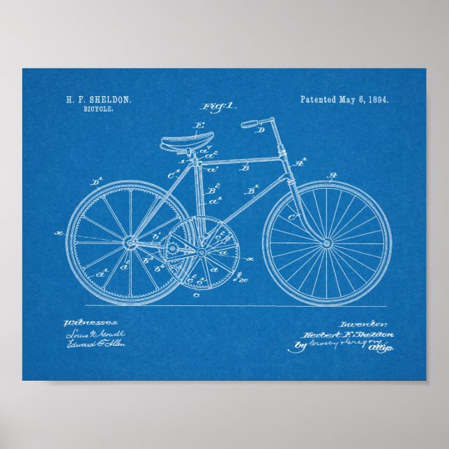 1894 Fahrraddesign Patent Art Print Poster (Vorne)