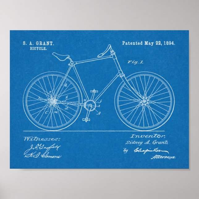 1894 Fahrradfahrer ohne Lenker - Patentschrift Poster (Vorne)