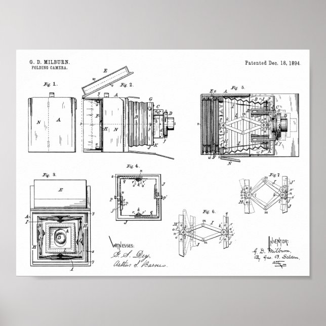 1894 Faltkamera Patent Art Zeichnend Druck Poster (Vorne)