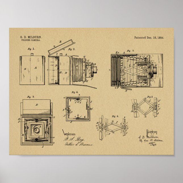 1894 Faltkamera Patent Art Zeichnend Druck Poster (Vorne)