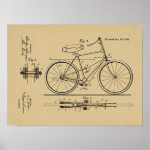 1894 Hebel-angetriebenes Fahrrad-Patent-Kunstposte Poster