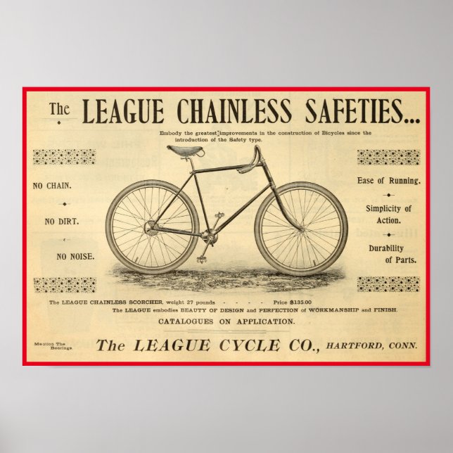1894 League Chainless Safeties Bicycle Poster (Vorne)