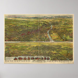 1894 Los Angeles CA Birds Eye Panorama Karte Poster