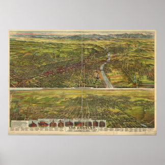 1894 Los Angeles CA Birds Eye Panorama Karte Poster