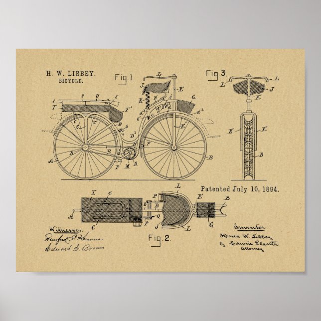 1894 Militärradpatent Art Zeichnend Print Poster (Vorne)