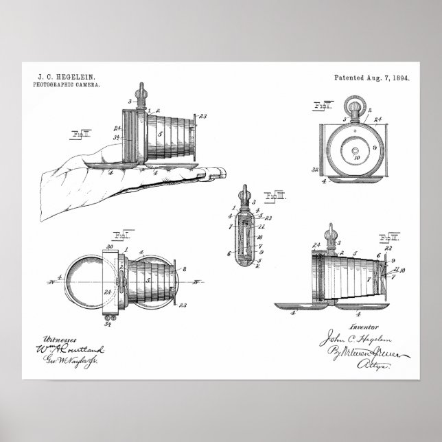 1894 Pocket Camera Patent Art Zeichnend Druck Poster (Vorne)