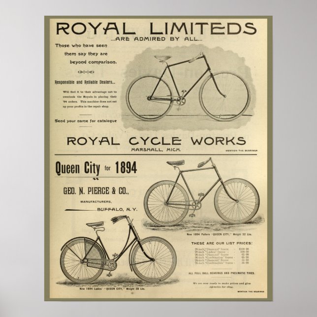 1894 Royal Cycle Works Bicycle Ad Art Poster (Vorne)