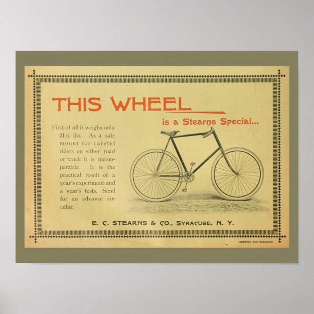 1894 Stearns Vintages Bicycle Ad Art Poster (Vorne)