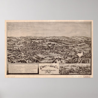 1894 Terryville, CT Birds Eye Panoramablick Karte Poster