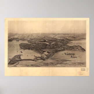 1894 Winthrop, MA Birds Eye Panoramablick Karte Poster