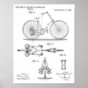 1895 Chainless Bicycle Design Patent Art Print Poster