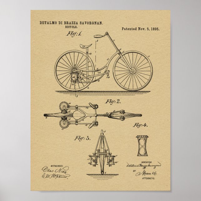 1895 Chainless Bicycle Design Patent Art Print Poster (Vorne)