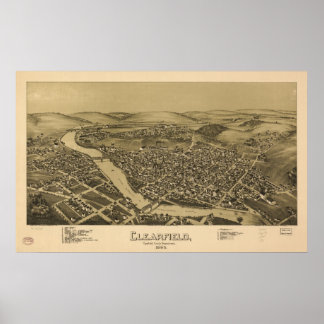 1895 Clearfield, PA Birds Eye Panoramablick Karte Poster