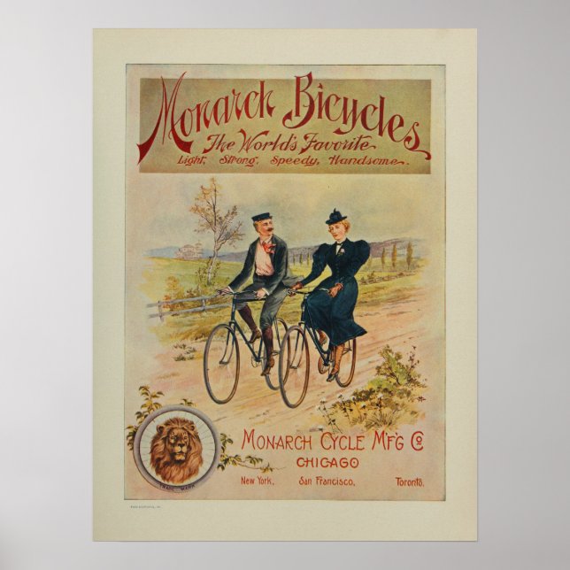 1895 Monarch Bicycles and Art Print Poster (Vorne)