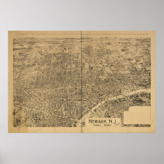 1895 Newark, NJ Birds Eye Panoramablick Karte Poster