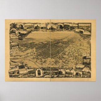 1895 Stockton, CA Birds Eye Panoramablick Karte Poster