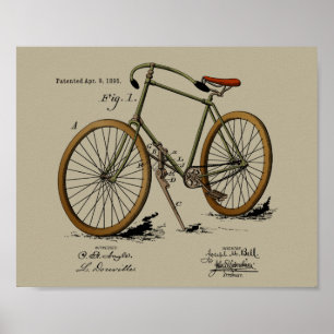 1895 Vintage Fahrrad Patent Farb-Kunst Druck Poster