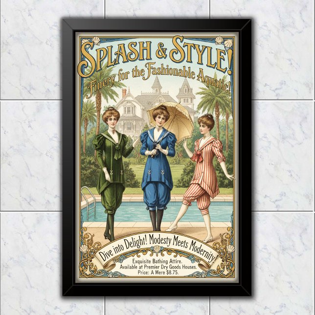 1895 Vintage Splash Style Badeanzug-Werbung Poster (Von Creator hochgeladen)