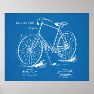 1895 Vintages Fahrrad Patent Blueprint Art Print Poster