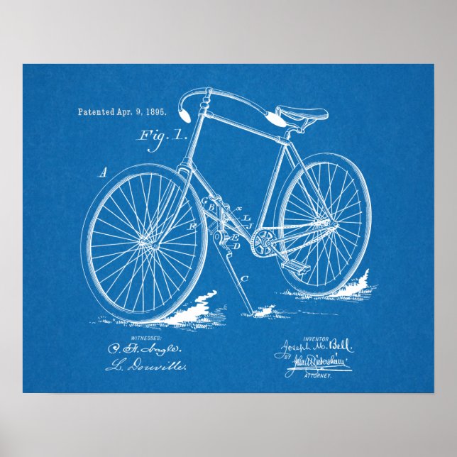 1895 Vintages Fahrrad Patent Blueprint Art Print Poster (Vorne)