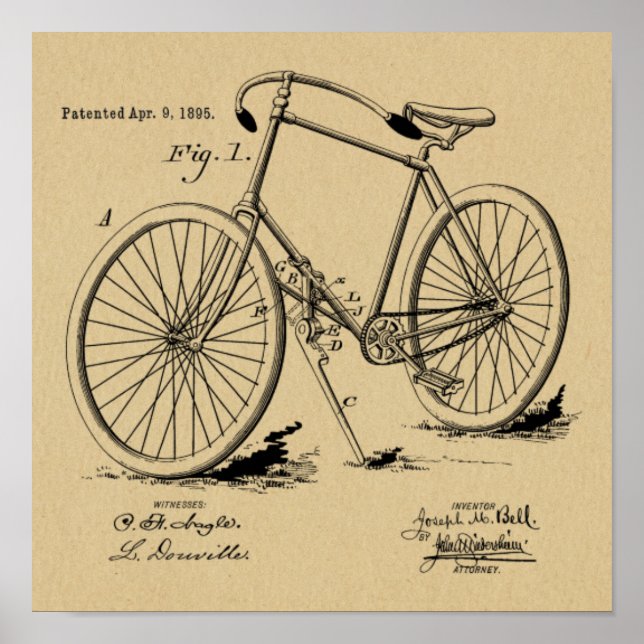 1895 Vintages Fahrraddesign Patentschrift Art Prin Poster (Vorne)