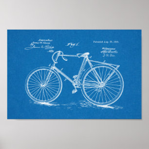 1895 Vintages Fahrraddesign Patentschrift Art Prin Poster