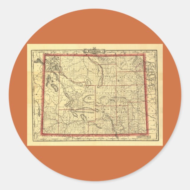 1895 Wyoming Map Runder Aufkleber (Vorderseite)