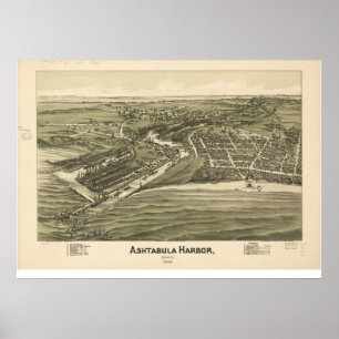 1896 Ashtabula Harbour, OH Vögel Augen Panoramakar Poster